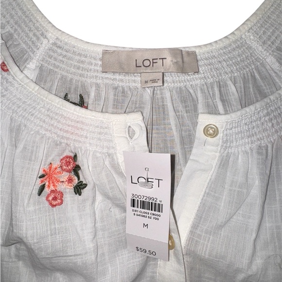 LOFT White Blouse with Pink Floral Embroidery - Picture 9 of 10